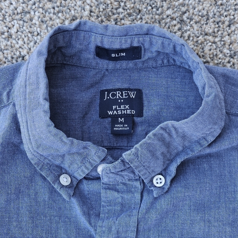 J. Crew Jeans Slim Flex Washed Muted Blue Long Sleeve Button Down Shirt Men's M - Picture 3 of 12